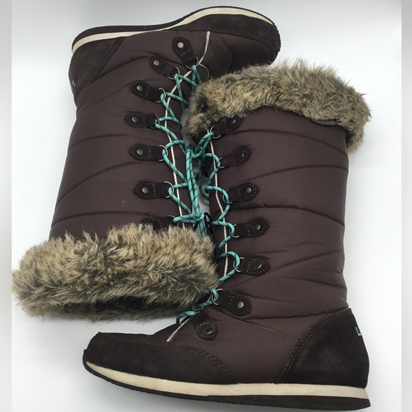 LL Bean Carrabassett Faux Fur Lace Up Snow Boots - Picture 2 of 9